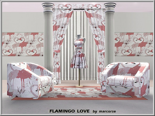 Sims 3 — Flamingo Love_marcorse by marcorse — Themed patern: a pair of flamingos in a loving pose.