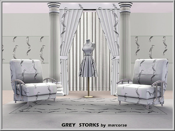 Sims 3 — Grey Storks_marcorse by marcorse — Themed pattern: solitary grey storks reflected in water