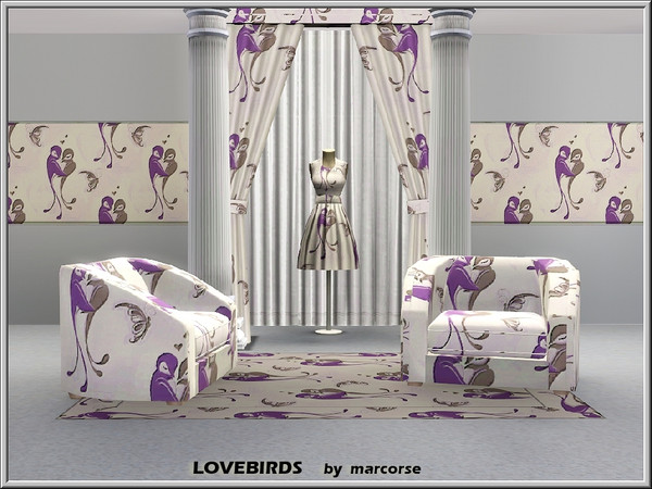 Sims 3 — Lovebirds_marcorse by marcorse — Abstract pattern: stylied lovebirds and butterflies with a touch of purple