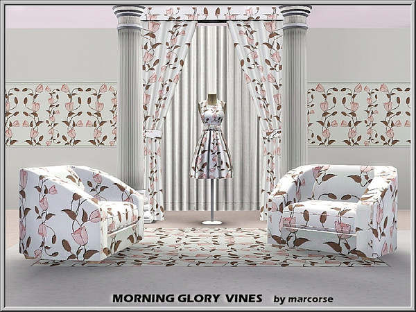 Sims 3 — Morningglory Vines_marcorse by marcorse — Fabric pattern: entwined vines of pale pink morning glory in a