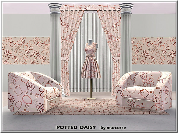 Sims 3 — Potted Daisy_marcorse by marcorse — Themed pattern: daisy flowers and plant pots in a random repeat design on