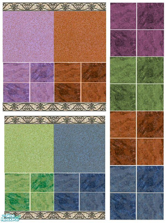 Sims 2 — Decorated Bath Tiles by rythmgitr — This is a set of wire trimmed decorated marble bath tiles. There are 4