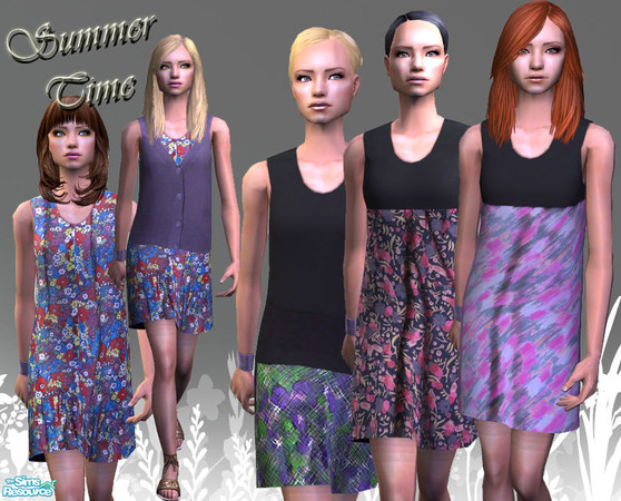 Sims 2 — SO_Collection_241 by Sophel21 — summer dresses with floral or other fabric textures. REQ. H&M stuff pack.