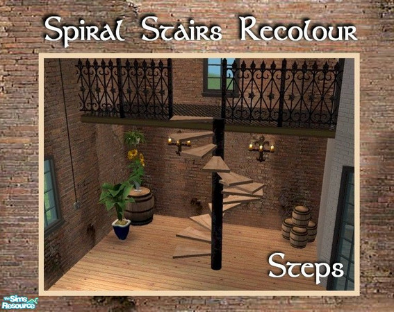 Sims 2 — Spiral Stairs Recolor - Open Pine Steps by Cyclonesue — This is a recolour of the STEPS ONLY (download the