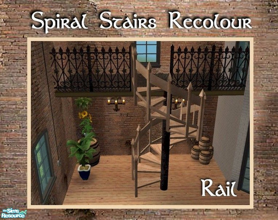 Sims 2 — Spiral Stairs Recolor - Pine Rail by Cyclonesue — This is a recolour of the RAIL ONLY (download the matching