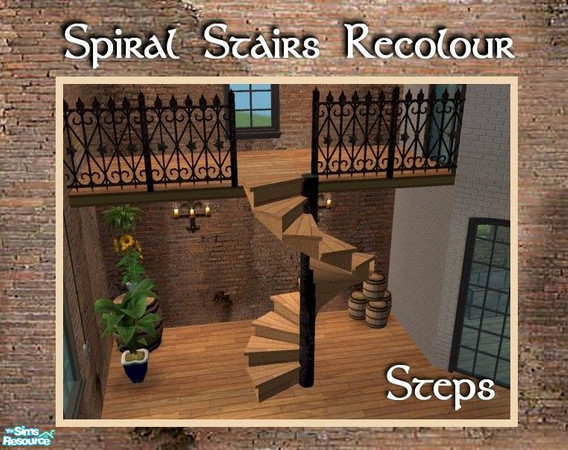 Sims 2 — Spiral Stairs Recolor - Parquet Steps by Cyclonesue — This is a recolour of the STEPS ONLY (download the