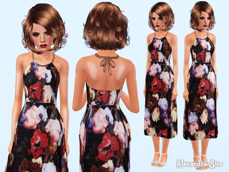 The Sims Resource - Black & Red Floral Dress