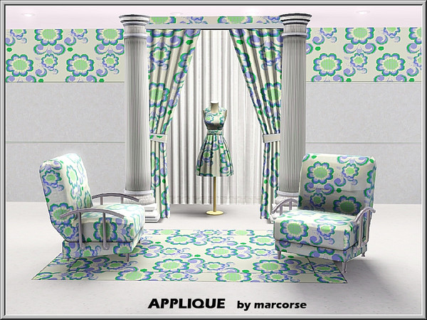 Sims 3 — Applique_marcorse by marcorse — Fabric pattern: applique flowers in blue, green and white