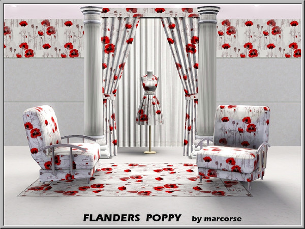 Sims 3 — Flanders Poppy_marcorse by marcorse — Fabric pattern: shaggy red Flanders poppy in a random repeat design.