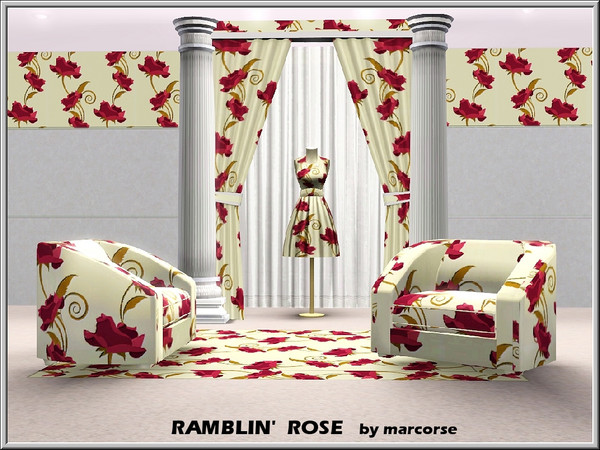 Sims 3 — Ramblin'  Rose_marcorse by marcorse — Fabric pattern: striking red roses in a vertical rambler design