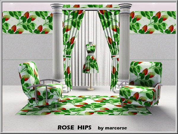 Sims 3 — Rose Hips_marcorse by marcorse — Themed pattern: beautiful red rose hip design on white
