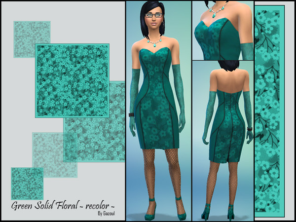 Sims 4 — Green Floral Solid Gloves by Gazoul — Gloves Decorated with flowers. 