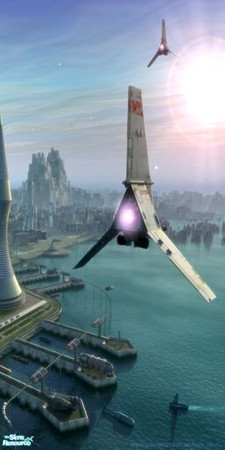 Sims 2 — Space Fantasy Murals - 5B by stephanie_b. — Futuristic City Scape 2 - Right