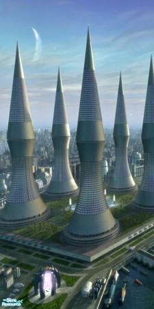 Sims 2 — Space Fantasy Murals - 5A by stephanie_b. — Futuristic City Scape 2 - Left