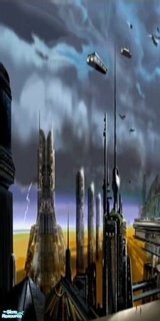 Sims 2 — Space Fantasy Murals - 3A by stephanie_b. — Futuristic City Scape 1 - Left