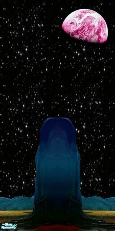 Sims 2 — Atomic Kids Space Room Walls - 17 by stephanie_b. — Space Horizon Landscape and Pink Planet