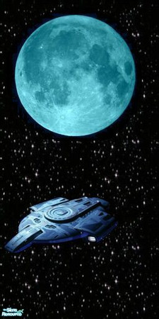 Sims 2 — Atomic Kids Space Room Walls - 15 by stephanie_b. — Defiant Ship and Blue Planet in Space