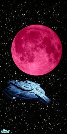 Sims 2 — Atomic Kids Space Room Walls - 13 by stephanie_b. — Defiant Ship and Pink Planet in Space