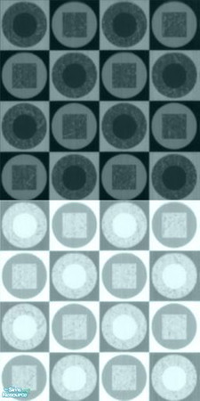 Sims 2 — Atomic Wall Collection (Part 1) - 10 by stephanie_b. — Teal Green, Black, White and Grey Geometric Circles and