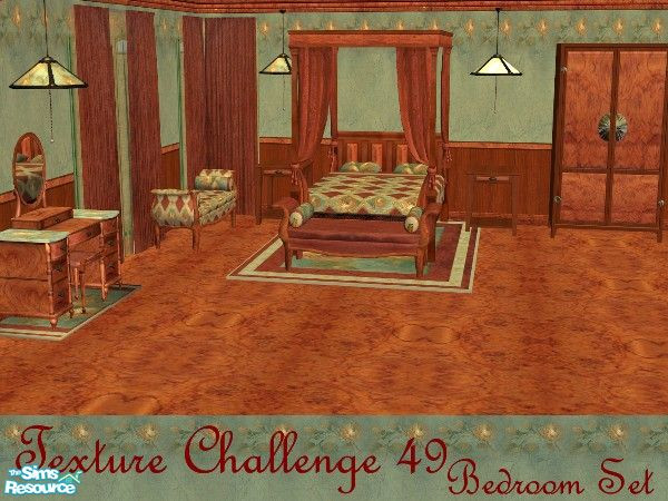 Sims 2 — Texture Challenge 49 - Bedroom Set by rgdyanne — Set includes recolors of: Majestically Medieval Bed from Uni;