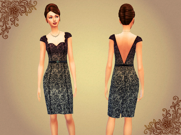 Sims 4 — Lace Dress With Belt _October_ by notegain — Lace dress with belt color option: October. Do your sim ladies have