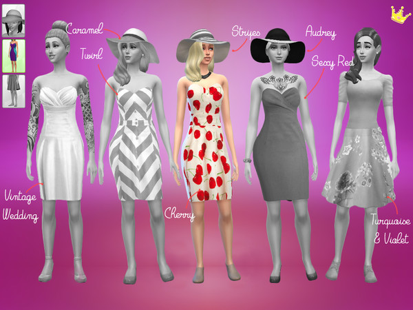 Sims 4 — Cherry Dress by inabadromance — Part of a set. Recolor of the Panels Dress.