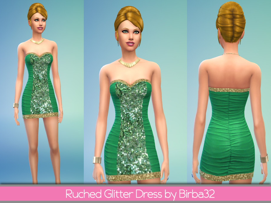 The Sims Resource - Ruched glitter dress - Green