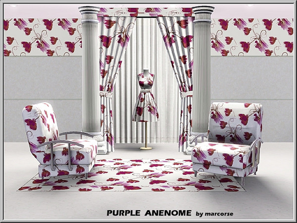 Sims 3 — Purple Anenome_marcorse by marcorse — Fabric pattern: floral design in purple with a touch of yellow