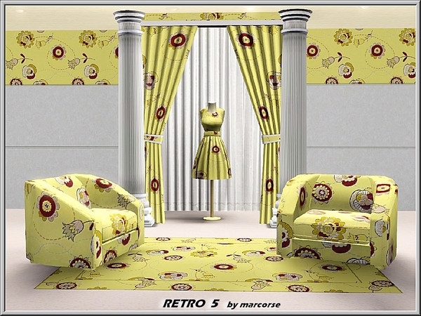 Sims 3 — Retro 5_marcorse by marcorse — Abstract pattern: retro floral design in purple and yellow