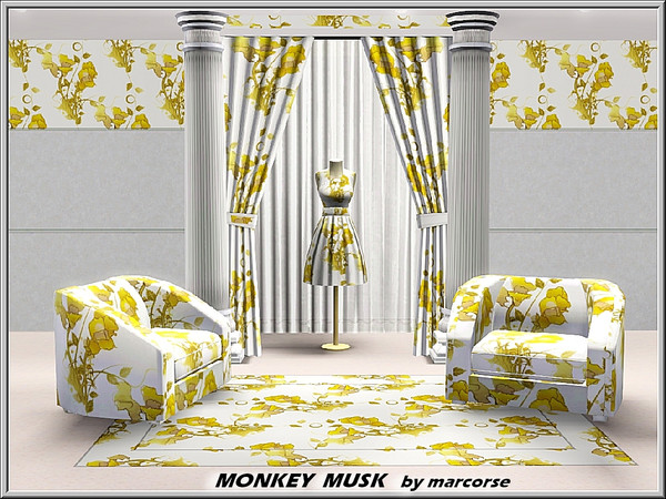 Sims 3 — Monkey Musk_marcorse by marcorse — Fabric pattern: mimulus flowers [monkey musk] in yellow and brown