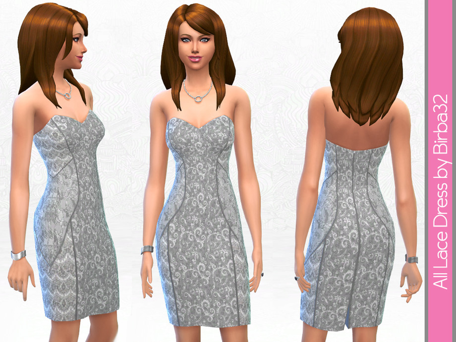 The Sims Resource - All lace cocktail dress - White