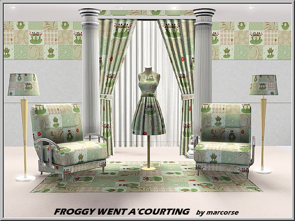 Sims 3 — Froggy Went A'Courting_marcorse by marcorse — Themed pattern: patchwork design featuring courting frogs and