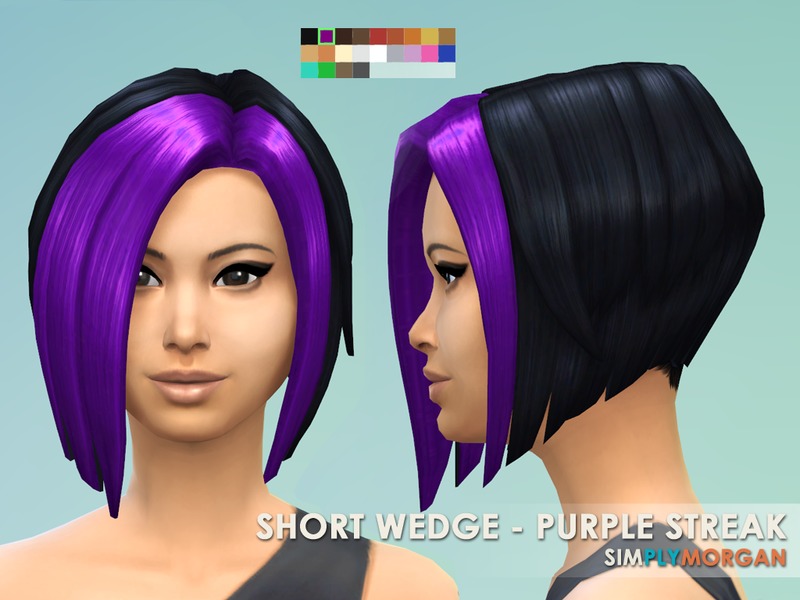 The Sims Resource - Black with Purple Streak - Short Wedge Recolor