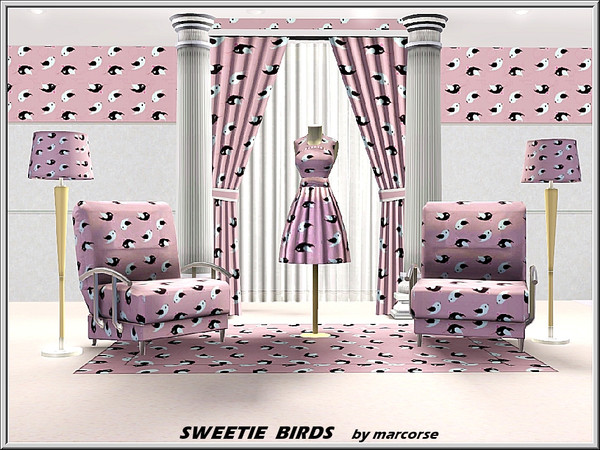 Sims 3 — Sweetie Birds_marcorse by marcorse — Themed pattern: little black and white bird sweethearts in a random