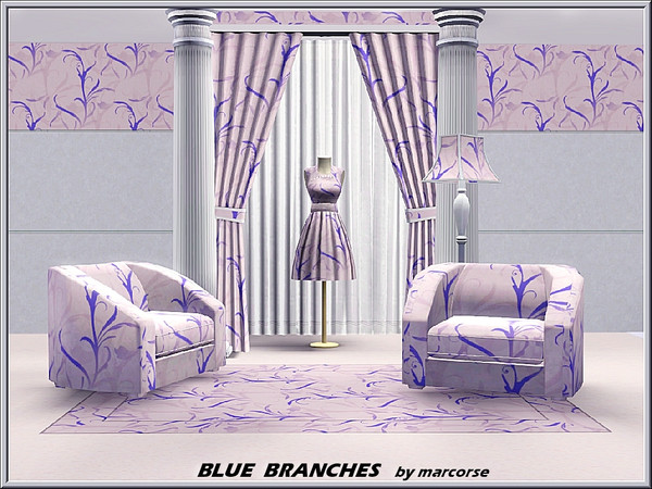 Sims 3 — Blue Branches_marcorse by marcorse — Abstract pattern: stylised branches in blue on shadowed background.