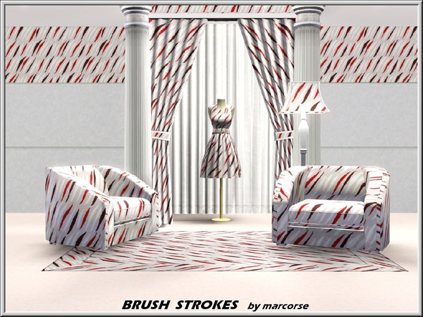 Sims 3 — Brush Strokes_marcorse by marcorse — Abstract pattern: abstract design of diagonal brush strokes in black, red