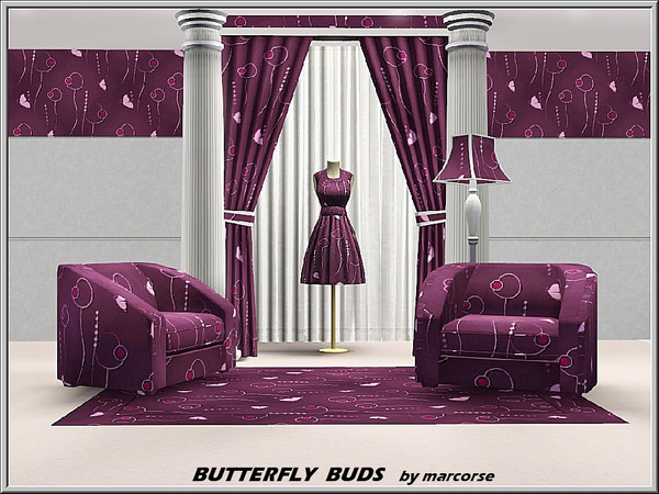 Sims 3 — Butterfly Buds_marcorse by marcorse — Abstract pattern: stylised flower buds and swallowtail butterflies allover