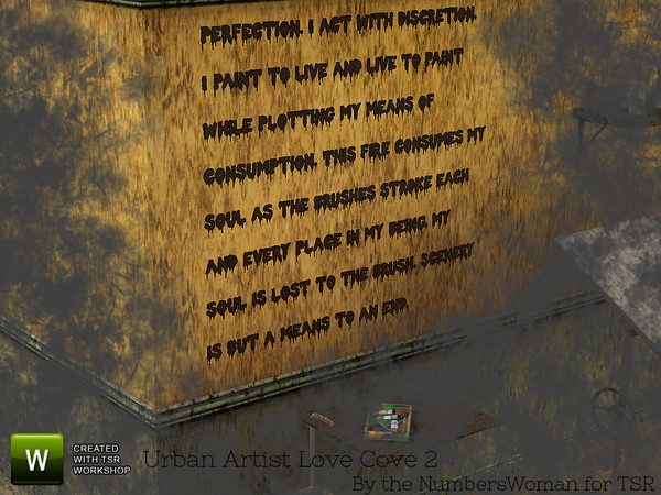 Sims 3 — Urban Loft Artist Cove 2 graffitti by TheNumbersWoman — True Urban second hand loft style.The NumbersWoman at