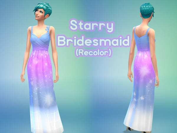 Sims 4 — Starry Sky Bridesmaid Dress by KayliMills3 — A gradient and star brushed recolor of the game's bridesmaid dress.