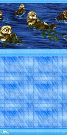 Sims 2 — Otter Play Bath Set - Wall Tile by Riverwillows — Pretty blue wall tile featuring otters at play. Part of the