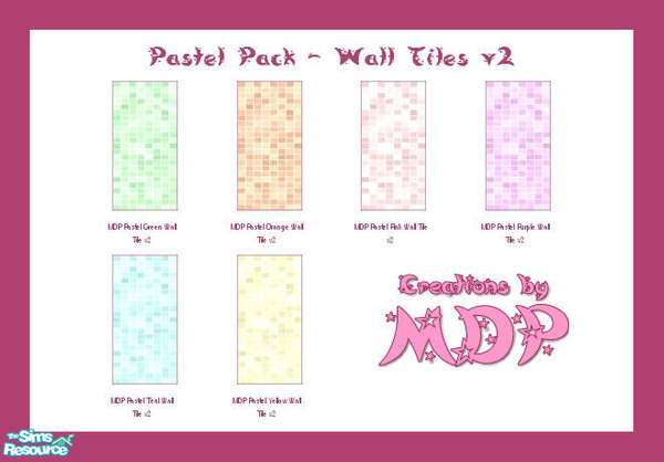 Sims 2 — MDP Pastel Pack - Wall Tiles v2 by MelandStv — There are 6 colourful walls in this set. hey are part of my