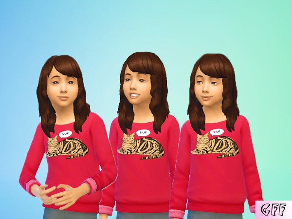 Sims 4 — Ruby Cat Sweater by GoForFink — A bright sweater with a talking cat on it, for girls.