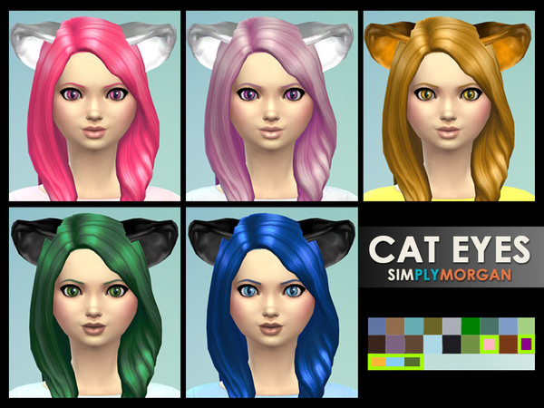 Sims 4 — Cat Eyes - Eye Colors by SimplyMorgan77 — This is a set of 5 Non-Default Cat Eyes in the following colors: Pink,