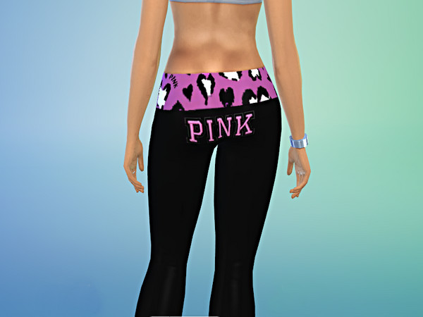 Sims 4 — Black VS Yoga Pants by Tacha752 — Recolored Yoga Pants. Made to look like Victoria's Secret Pink Collection.