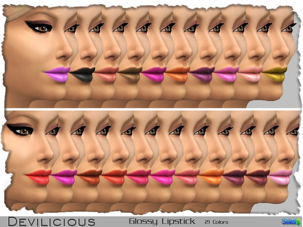 Sims 4 — NEW! Glossy Lipstick, 21 In 1 by Devilicious — This new lipstick is a standalone item and comes in 21 glossy