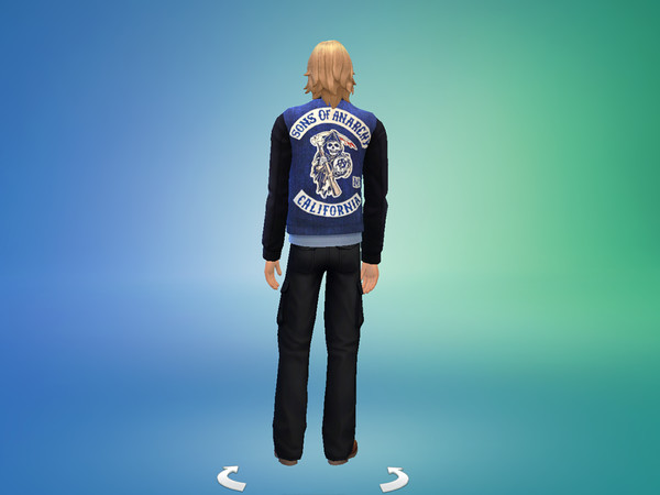 Sims 4 — Sons of Anarchy jacket by shapeshiftcreative — Denim jacket with black leather sleeves and collar, Sons of