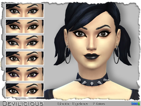 Sims 4 — Gothic Eyeliner, 7 In 1 by Devilicious — Gothic Eyeliner comes in 7 dark colors. This is a standalone item.