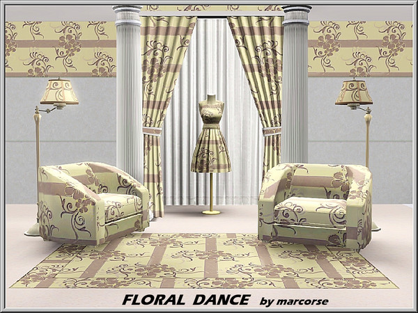 Sims 3 — Floral Dance_marcorse by marcorse — Abstract pattern: trio of hibiscus flowers and style curls on a striped