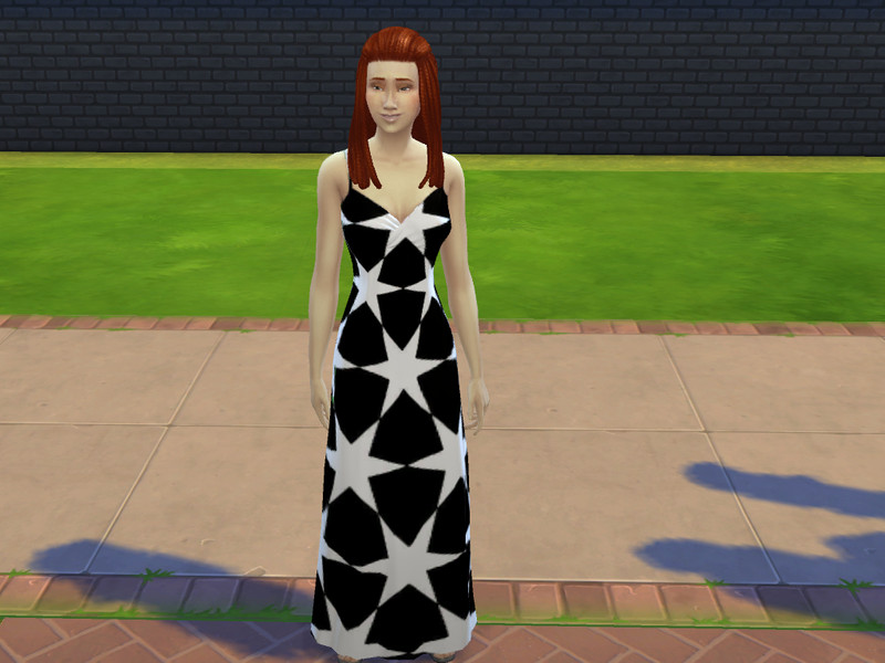 Sims 4 The Sims Resource | Patterned Maxi Dresses - Black/White Star [FYA] by TSR Creator