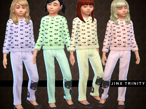 Sims 4 — Sneaky Cat pants for little girls by JinxTrinity — This is a standalone mesh with four colors of my sneaky Cat